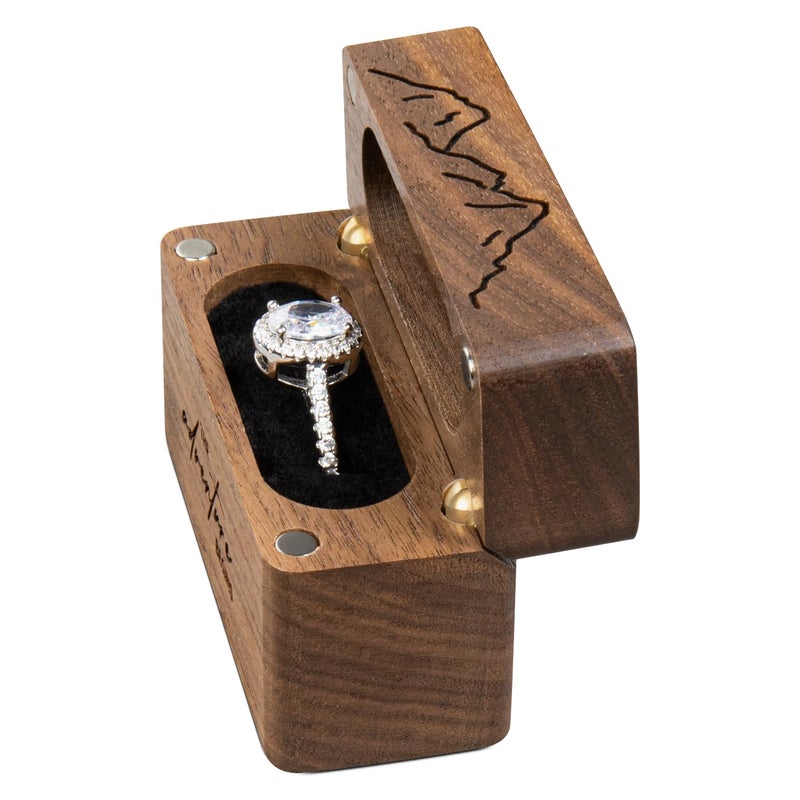 Wislist Wooden Engagement Ring Box for Proposal,Wedding,Walnut Wooden case for Little Slim Ring,Pocket Size Secret (The adventure begins) - Image 5