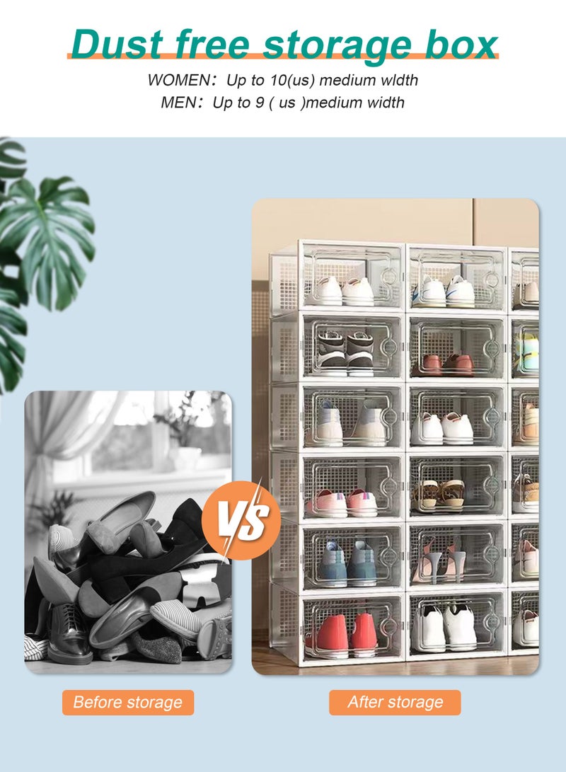HomarKet Large Shoe Storage Box, Clear Plastic Stackable Shoe Organizer for Closet, Space Saving Foldable Shoe Rack Sneaker Containers Bins Holders (White) - Image 4