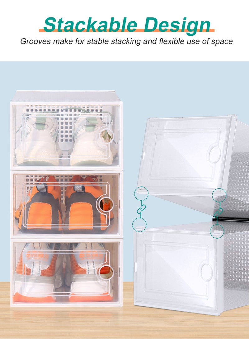 HomarKet Large Shoe Storage Box, Clear Plastic Stackable Shoe Organizer for Closet, Space Saving Foldable Shoe Rack Sneaker Containers Bins Holders (White) - Image 3