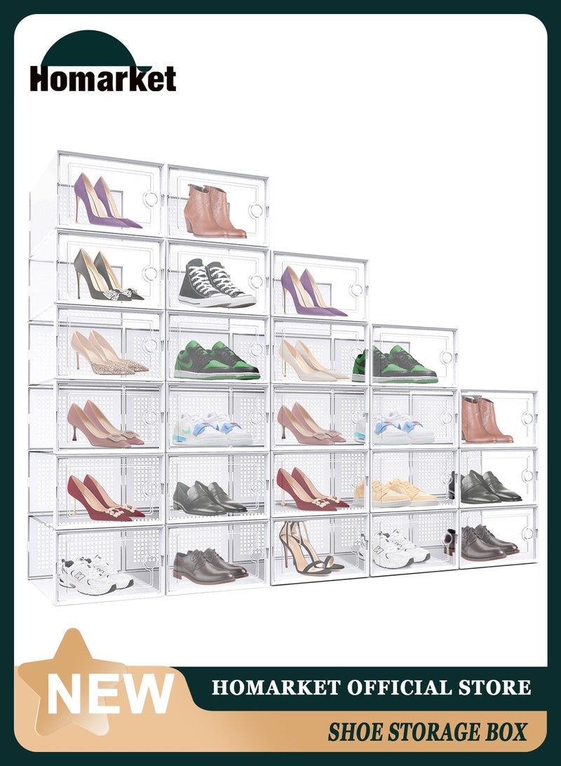 HomarKet Large Shoe Storage Box, Clear Plastic Stackable Shoe Organizer for Closet, Space Saving Foldable Shoe Rack Sneaker Containers Bins Holders (White) - Image 1