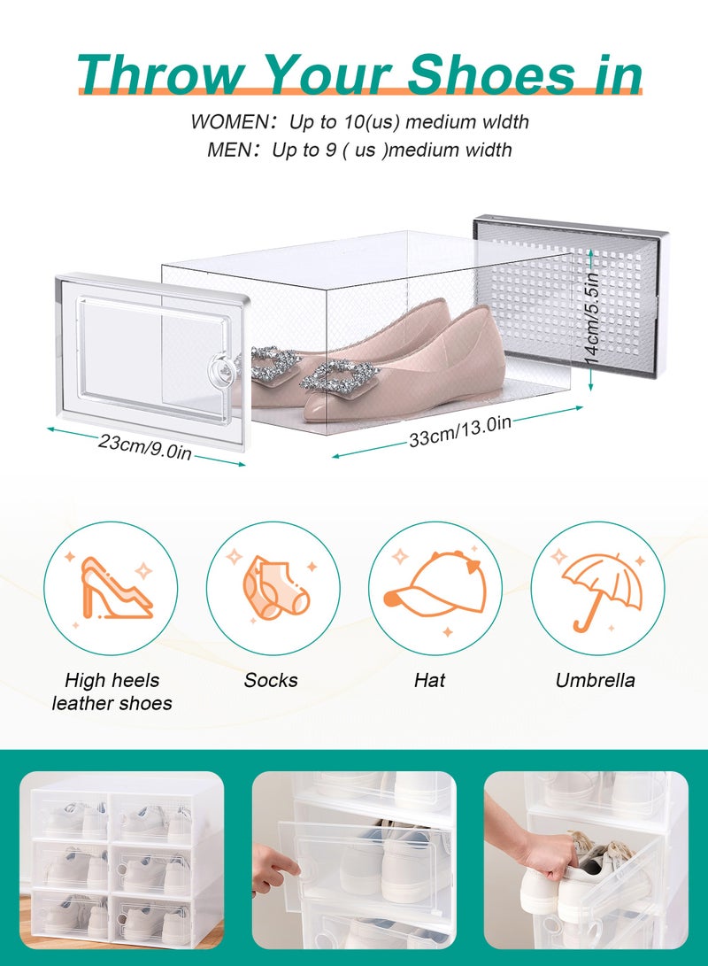 HomarKet Large Shoe Storage Box, Clear Plastic Stackable Shoe Organizer for Closet, Space Saving Foldable Shoe Rack Sneaker Containers Bins Holders (White) - Image 5