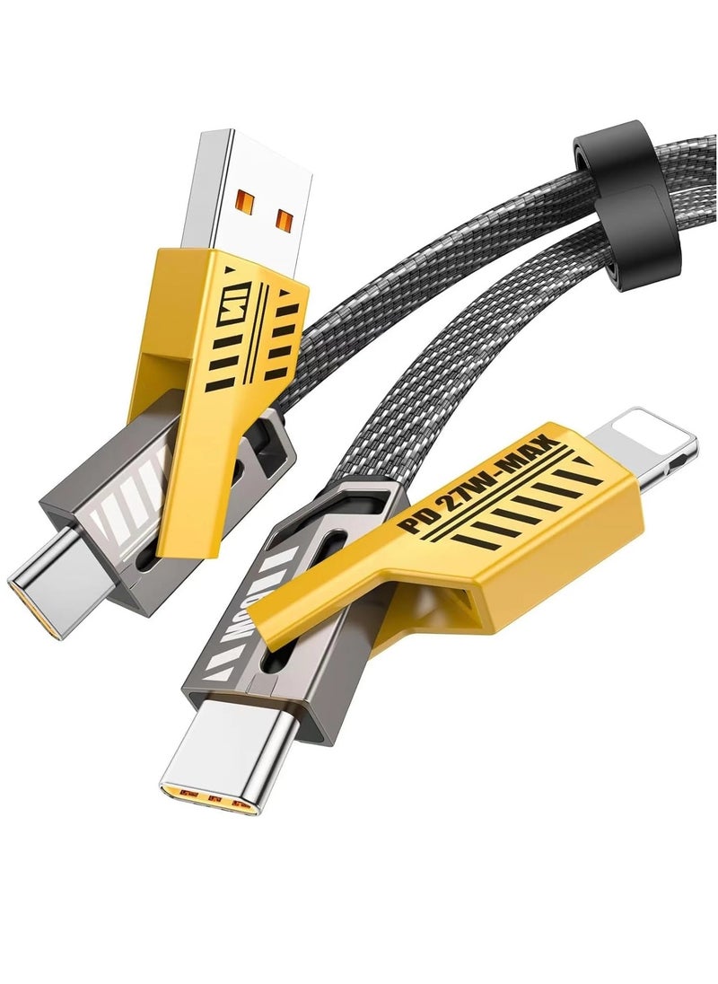 PD - 4-in-1 Convertible USB Fast Charging Cable 1.2 M, 65W, Nylon Braided, USB-C Charger Cable, Multiple Device Charging for Smartphones, Tablets, and Laptops - Image 1