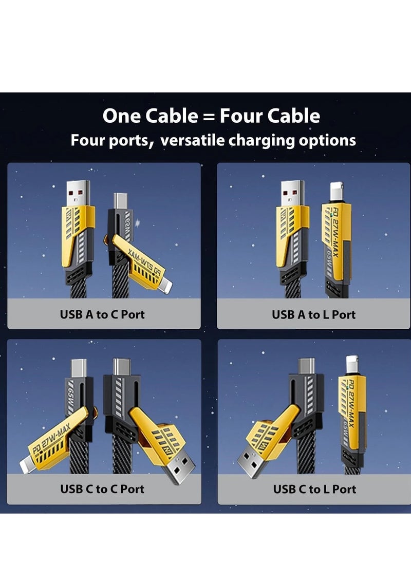 PD - 4-in-1 Convertible USB Fast Charging Cable 1.2 M, 65W, Nylon Braided, USB-C Charger Cable, Multiple Device Charging for Smartphones, Tablets, and Laptops - Image 1
