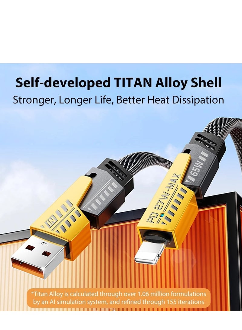 كابل شحن سريع USB قابل للتحويل 2 إلى 2 بقوة 65 وات، مضفر من النايلون، كابل شاحن USB-C، شحن أجهزة متعددة للهواتف الذكية والأجهزة اللوحية وأجهزة الكمبيوتر المحمولة  - Image 4