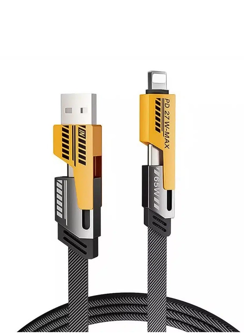 كابل شحن سريع USB قابل للتحويل 2 إلى 2 بقوة 65 وات، مضفر من النايلون، كابل شاحن USB-C، شحن أجهزة متعددة للهواتف الذكية والأجهزة اللوحية وأجهزة الكمبيوتر المحمولة  - Image 1