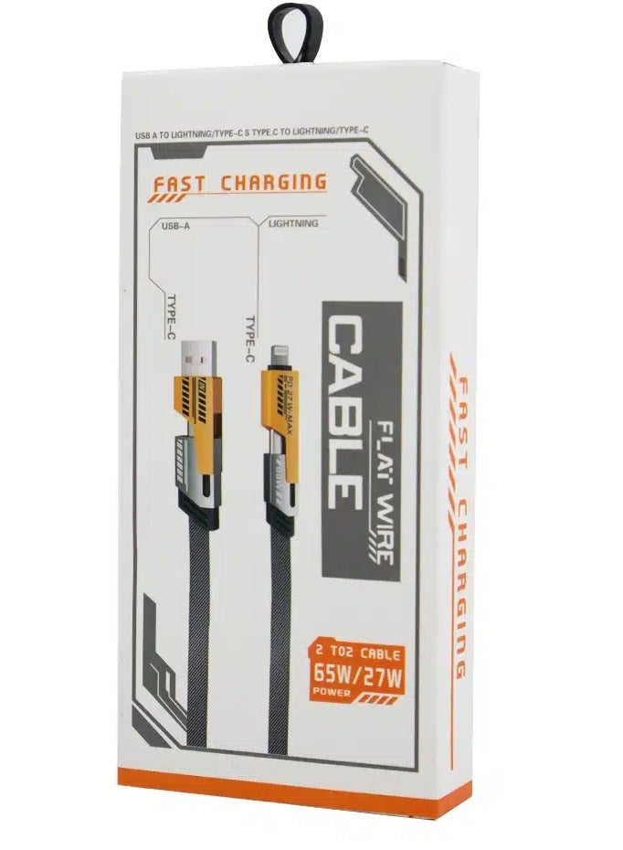 كابل شحن سريع USB قابل للتحويل 2 إلى 2 بقوة 65 وات، مضفر من النايلون، كابل شاحن USB-C، شحن أجهزة متعددة للهواتف الذكية والأجهزة اللوحية وأجهزة الكمبيوتر المحمولة  - Image 2
