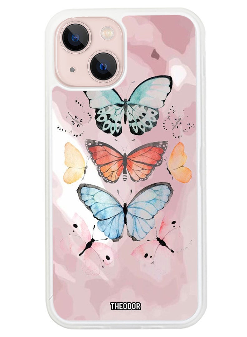 Theodor Protective Case Anti Scratch Shock Proof Cover For APPLE IPHONE 14 Butterflies (White Bumper) - Image 1