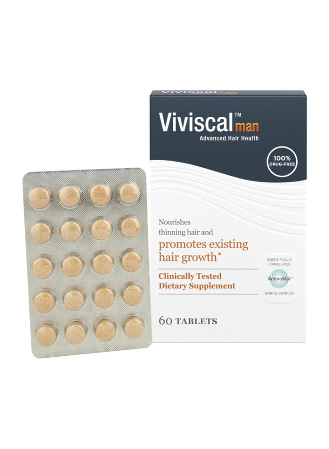 Viviscal Man Hair Growth Supplement for Men with Iron, Marine Collagen, Zinc, Vitamin C, Nourish Thinning Hair and Increase Hair Thickness, Hair Multivitamins for Men - 60 Tablets - Image 1