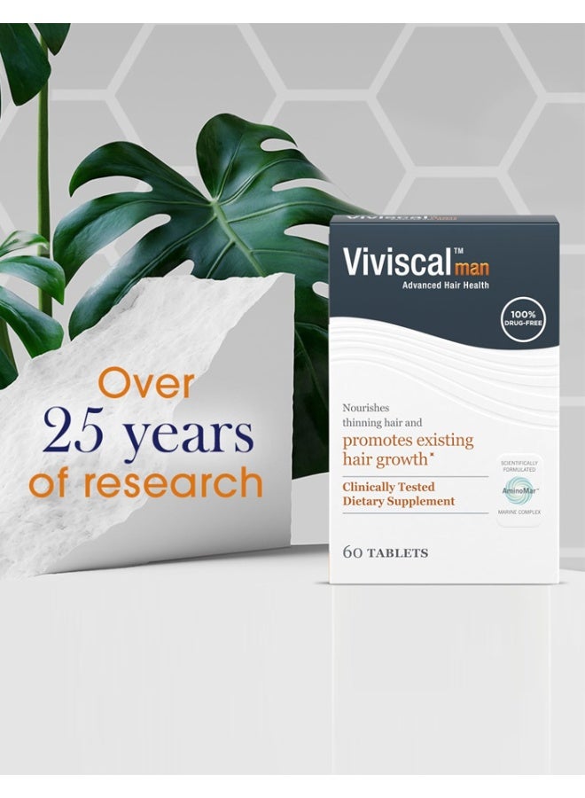 Viviscal Man Hair Growth Supplement for Men with Iron, Marine Collagen, Zinc, Vitamin C, Nourish Thinning Hair and Increase Hair Thickness, Hair Multivitamins for Men - 60 Tablets - Image 2
