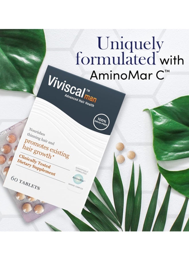 Viviscal Man Hair Growth Supplement for Men with Iron, Marine Collagen, Zinc, Vitamin C, Nourish Thinning Hair and Increase Hair Thickness, Hair Multivitamins for Men - 60 Tablets - Image 3