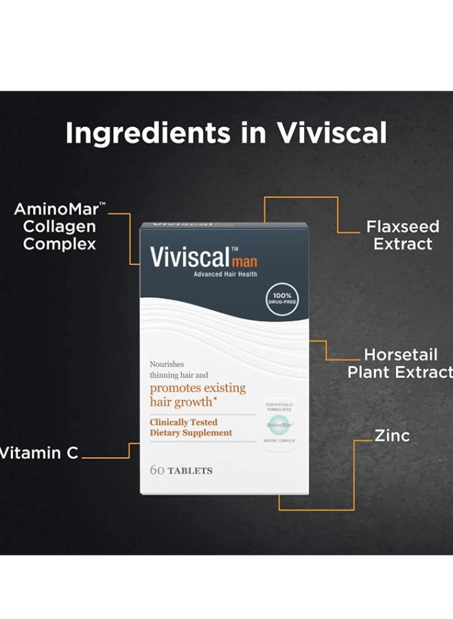 Viviscal Man Hair Growth Supplement for Men with Iron, Marine Collagen, Zinc, Vitamin C, Nourish Thinning Hair and Increase Hair Thickness, Hair Multivitamins for Men - 60 Tablets - Image 4