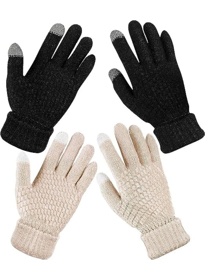 NXT 2 Pairs Women's Winter Touchscreen Gloves - Warm Fleece Lined Knit Gloves with Elastic Cuffs, Thermal Texting Gloves for Cold Weather - Image 1