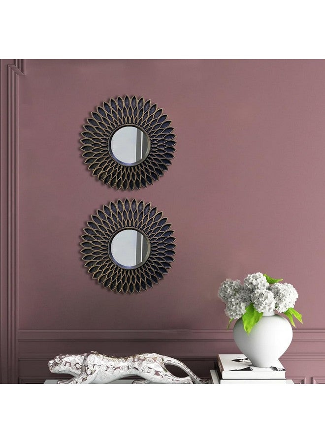 Art Street Round Shape Modern Finish Wall Mirror, Set of 2 Decorative Wall Hanging Mirrors for Living Room Decoration (Size- 10 x 10 Inchs, Color-Black & Golden) - Image 1