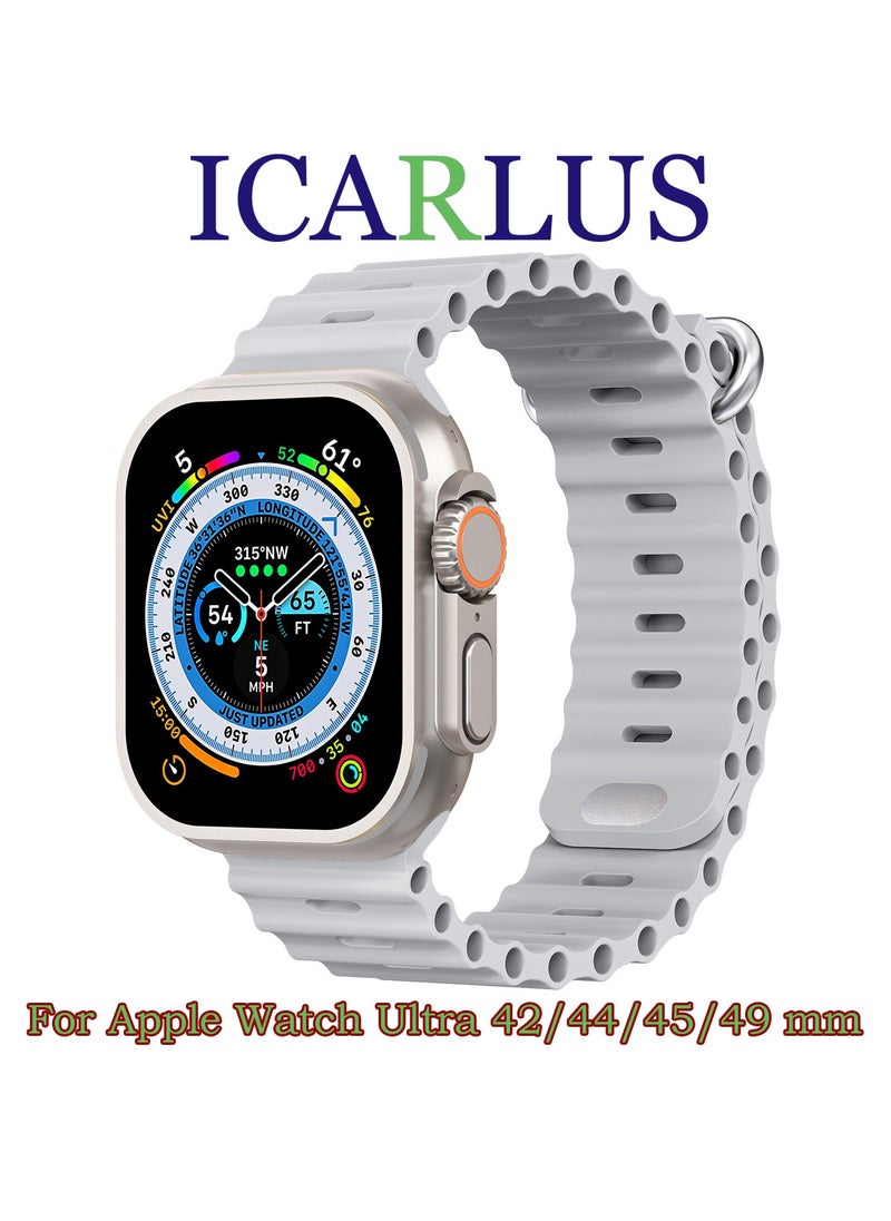 ICARLUS - Ocean Band Compatible with Apple Watch Ultra Band 49/45/44/42mm Men Women, Soft Silicone Sport Band Replacement Strap for Apple Watch Ultra2/Ultra iWatch Series 9 8 7 SE 6 5 4 3 2 1 Grey - Image 1