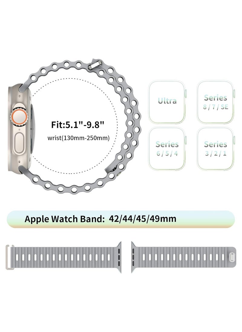 ICARLUS - Ocean Band Compatible with Apple Watch Ultra Band 49/45/44/42mm Men Women, Soft Silicone Sport Band Replacement Strap for Apple Watch Ultra2/Ultra iWatch Series 9 8 7 SE 6 5 4 3 2 1 Grey - Image 1