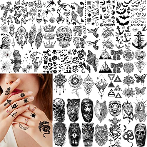 VANTATY 65 Sheets Black Realistic Flower Temporary Tattoos For Women Arm Thigh, 3D Fake Tattoos That Look Real And Last Long, Temp Rose Sketch Moon Snake Peony Floral Tattoo Stickers For Adults Girls - Image 5