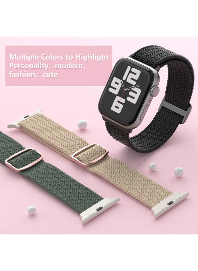 MEULOT - 6 Packs Nylon Stretchy Bands Compatible With Apple Watch Bands 42mm 44mm 45mm 49mm for Women Girls, Adjustable Braided Solo Loop Sport Bands for iWatch Series Ultra 10 9 8 7 6 5 4 3 2 1 SE - Image 1