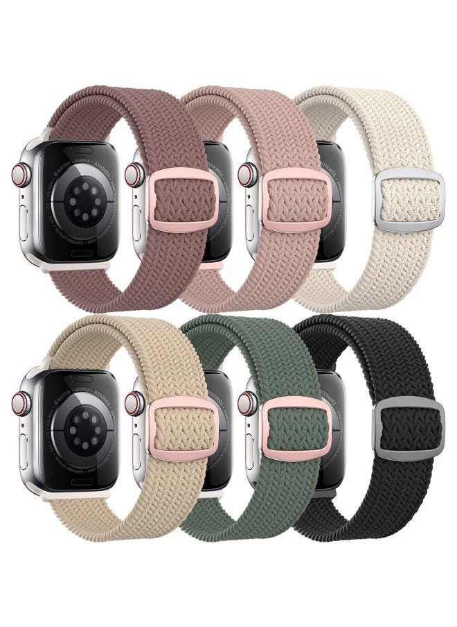 MEULOT - 6 Packs Nylon Stretchy Bands Compatible With Apple Watch Bands 42mm 44mm 45mm 49mm for Women Girls, Adjustable Braided Solo Loop Sport Bands for iWatch Series Ultra 10 9 8 7 6 5 4 3 2 1 SE - Image 1