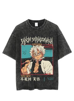 Washed retro T-shirt street hip hop anime Demon Slayer Kimetsu No Yaiba casual cotton summer short sleeves