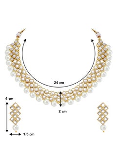 PEORA Peora Gold Plated Indian Ethnic Kundan Pearl Fancy Bridal Traditional Choker Necklace Jewellery Set with Earrings for Women  - Image 4