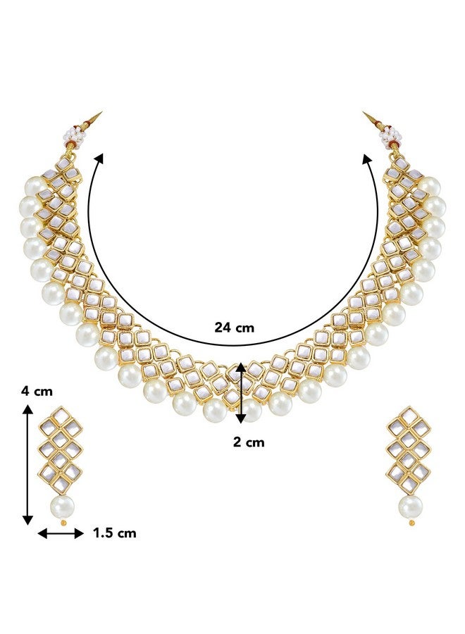 Peora Gold Plated Indian Ethnic Kundan Pearl Fancy Bridal Traditional Choker Necklace Jewellery Set with Earrings for Women - Image 4