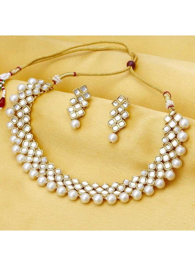 Peora Gold Plated Indian Ethnic Kundan Pearl Fancy Bridal Traditional Choker Necklace Jewellery Set with Earrings for Women - Image 2