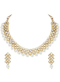 PEORA Peora Gold Plated Indian Ethnic Kundan Pearl Fancy Bridal Traditional Choker Necklace Jewellery Set with Earrings for Women  - Image 1