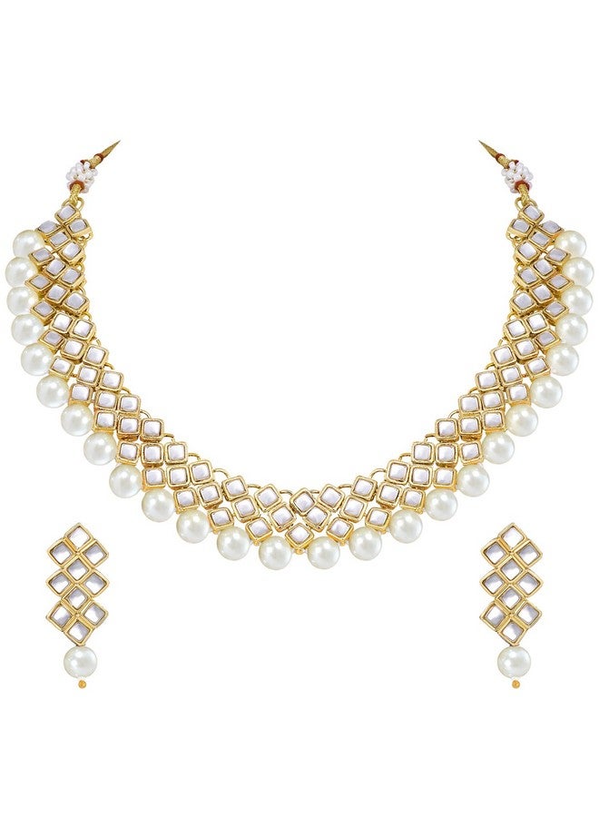 Peora Gold Plated Indian Ethnic Kundan Pearl Fancy Bridal Traditional Choker Necklace Jewellery Set with Earrings for Women - Image 1