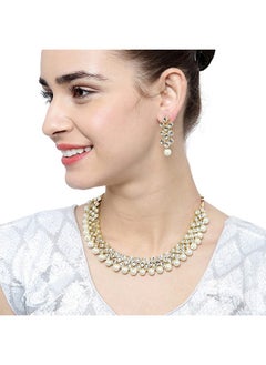 PEORA Peora Gold Plated Indian Ethnic Kundan Pearl Fancy Bridal Traditional Choker Necklace Jewellery Set with Earrings for Women  - Image 3