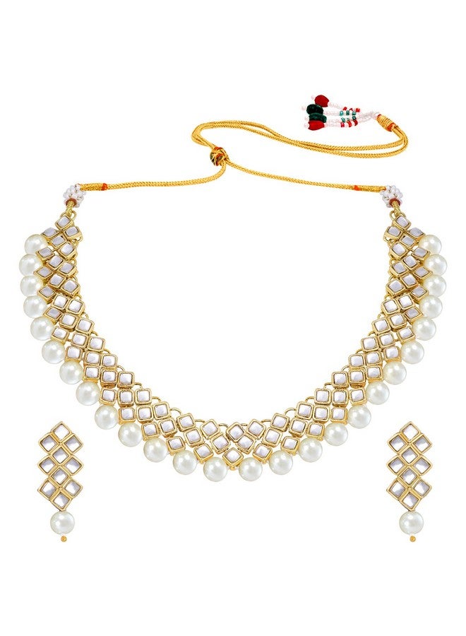 Peora Gold Plated Indian Ethnic Kundan Pearl Fancy Bridal Traditional Choker Necklace Jewellery Set with Earrings for Women - Image 5