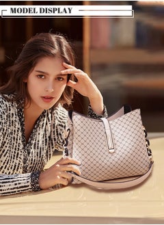 roaiss PU Leather Handbag Large Capacity Shoulder Bag for Women Beige  - Image 3