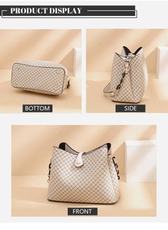 roaiss PU Leather Handbag Large Capacity Shoulder Bag for Women Beige  - Image 4