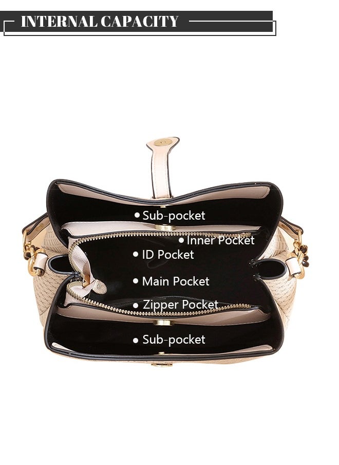 roaiss - PU Leather Handbag Large Capacity Shoulder Bag for Women Beige - Image 1