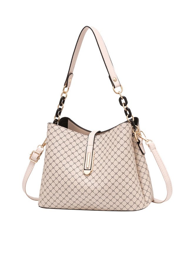 roaiss - PU Leather Handbag Large Capacity Shoulder Bag for Women Beige - Image 1