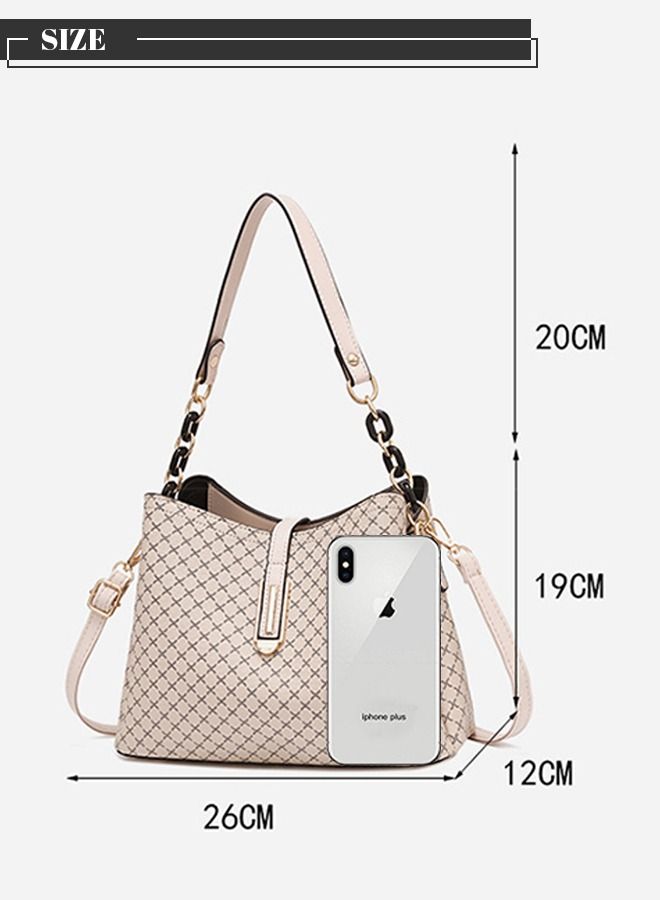 PU Leather Handbag Large Capacity Shoulder Bag for Women Beige 