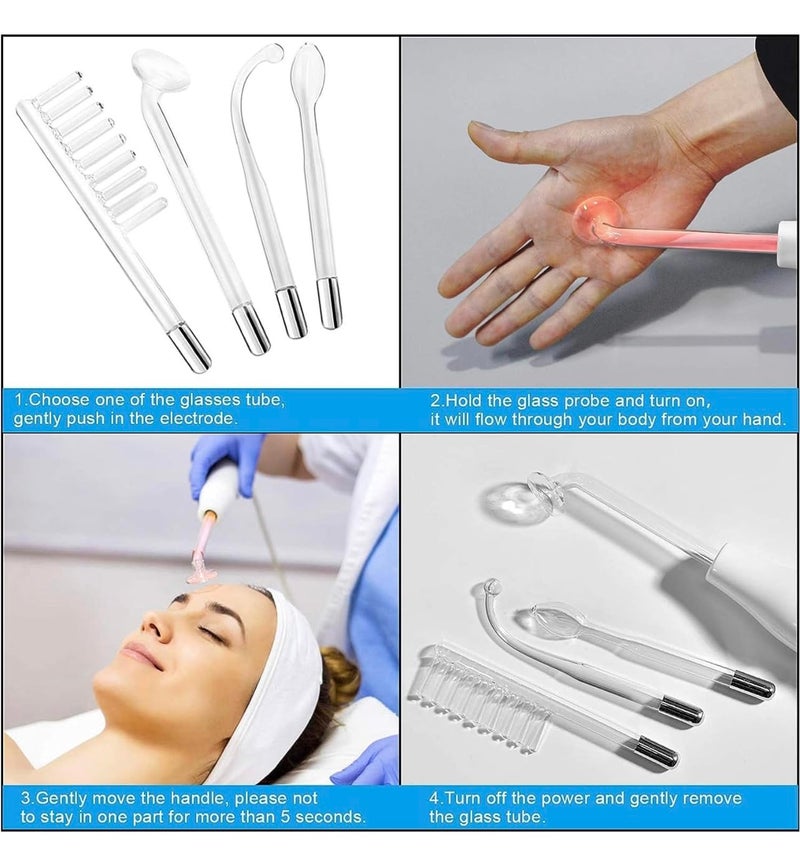 ENDZONE Portable High Frequency Machine Facial Wand Acne for Skin Tightening Acne Spot Wrinkles Reducing Puffy Eyes Dark Circles Dispel Freckle 4 in 1 Handheld High Frequency Machine for Face & Hair - Image 5