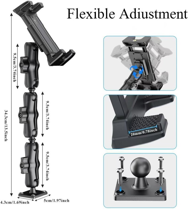 OHLPRO Heavy Duty Drill Base Tablet Mount Holder, 360° Adjustable iPad Mount Truck Dashboard, 3-Stage Stand for 5-13" iPad Pro Air Mini Galaxy Tab Switch, Tablet Vehicle for Car Wall Desk - Image 5