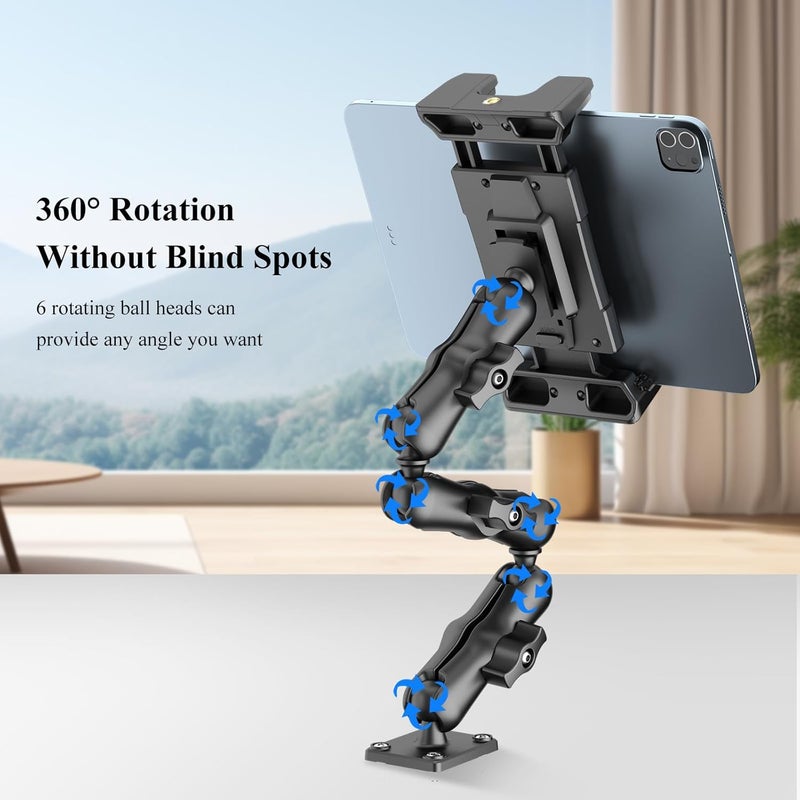 OHLPRO Heavy Duty Drill Base Tablet Mount Holder, 360° Adjustable iPad Mount Truck Dashboard, 3-Stage Stand for 5-13" iPad Pro Air Mini Galaxy Tab Switch, Tablet Vehicle for Car Wall Desk - Image 4