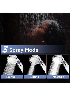 DUKASOU Shower Head with Handheld, 3 Modes High Pressure Handheld Showerhead, Water Saving Filtered Shower Head with 3 Pcs PP Cotton Filter and Filter Stones  - Image 2