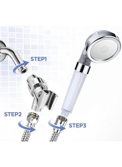 DUKASOU Shower Head with Handheld, 3 Modes High Pressure Handheld Showerhead, Water Saving Filtered Shower Head with 3 Pcs PP Cotton Filter and Filter Stones  - Image 5