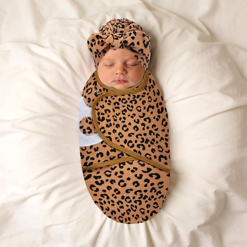 Cinaci 2 Pack Soft Cotton Baby Receiving Swaddle Blankets Wraps Sleep Sacks with Matching Bow Newborn Nursery Bow Hats Caps Beanies Bonnets for Baby Girls Boys Newborns Infants (Multicolor S10) - Image 2