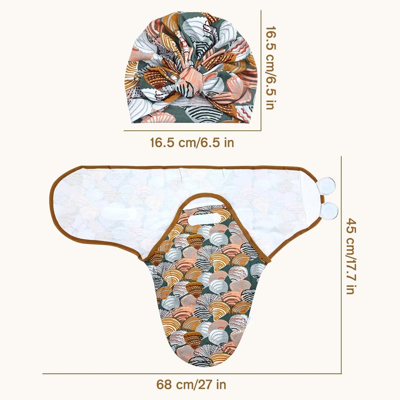 Cinaci 2 Pack Soft Cotton Baby Receiving Swaddle Blankets Wraps Sleep Sacks with Matching Bow Newborn Nursery Bow Hats Caps Beanies Bonnets for Baby Girls Boys Newborns Infants (Multicolor S10) - Image 4