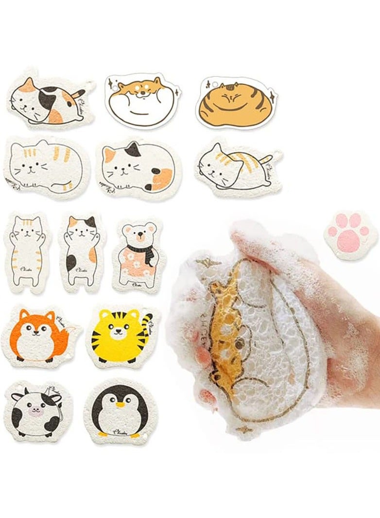 Multipurpose wood  compressed absorbent Cartoon  sponge quick dry skin friendly cute cartoon cleaning sponge (4pcs) cat - Image 1