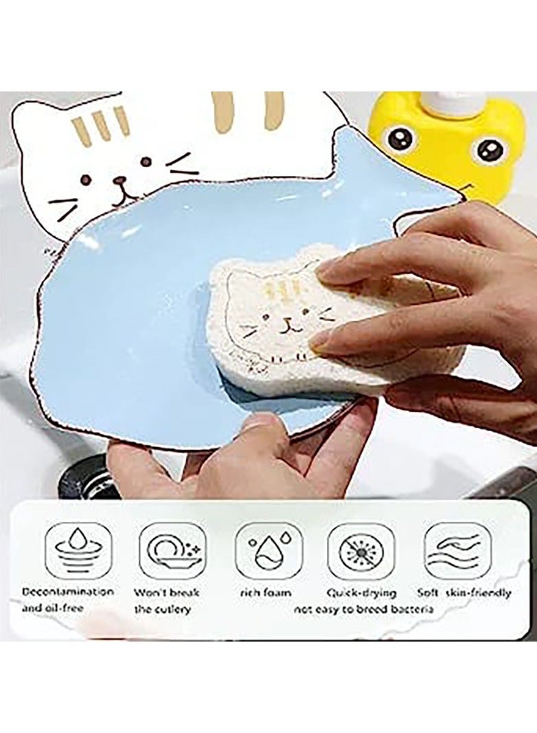 Multipurpose wood  compressed absorbent Cartoon  sponge quick dry skin friendly cute cartoon cleaning sponge (4pcs) cat - Image 5