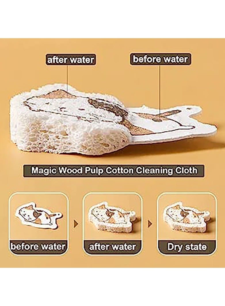 Multipurpose wood  compressed absorbent Cartoon  sponge quick dry skin friendly cute cartoon cleaning sponge (4pcs) cat - Image 3