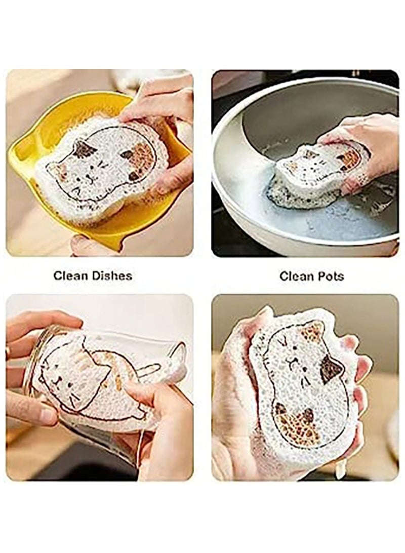 Multipurpose wood  compressed absorbent Cartoon  sponge quick dry skin friendly cute cartoon cleaning sponge (4pcs) cat - Image 4