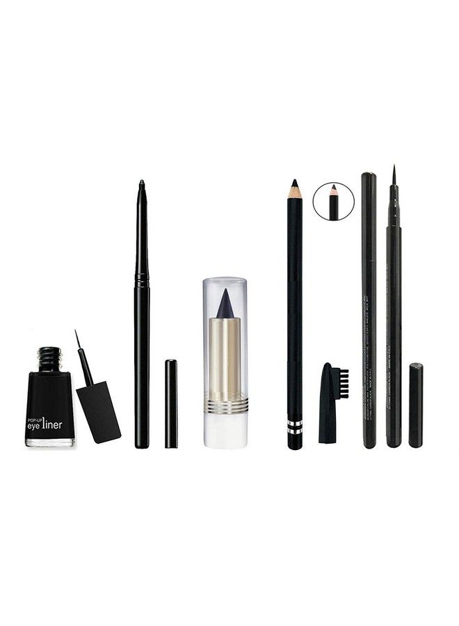 EOD Combo Waterproof Liquid Eyeliner Pen Eyeliner Eyebrow Pencil Pen And Stick Kajal Black (Set Of 5) - Image 1