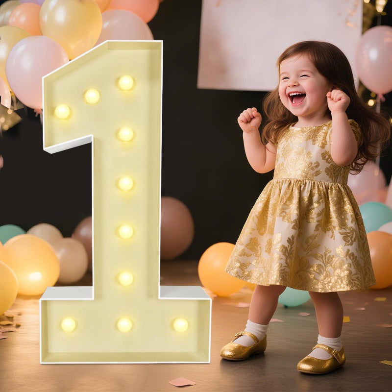 Bopplejo Marquee Light Up Numbers: 3FT Large Decorative Letters Signs for Party Decorations Baby Shower Birthday Wedding Engagement Anniversary, 3 Feet Tall Pre-Cut DIY Foamboard Number 1 - Easy to Assemble - Image 1