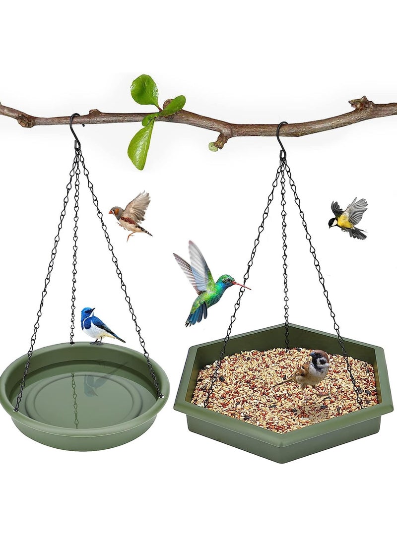 MIXDE Bird Feeder,bird Feeders for Outdoors Hanging,Hanging Bird Feeder& Bird Baths for Outdoors Set of 2,Bird Feeder  for Outside Wild Bird Feeders for Garden Yard Outdoor Decoration  - Image 1