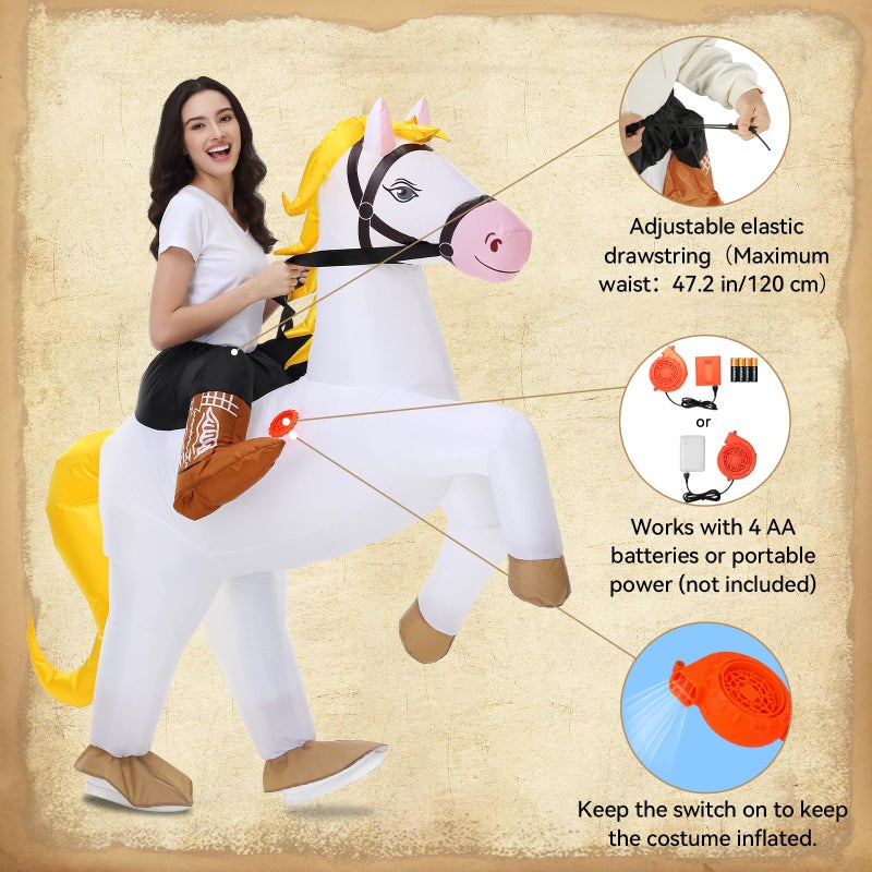 Stegosaurus Inflatable Horse Costume Adult Halloween Blow Up Costumes Ride On White Horse Costume Funny Riding Horse Suit for Men Women Cosplay Kentucky Derby Party - Image 5